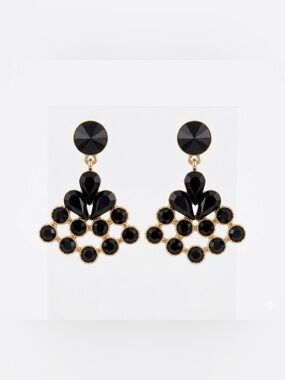 NEW! SAKS FIFTH AVENUE Black/Gold Jeweled Chandelier Earrings